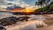 a dramatic sunset on the tropical island of Maui, Hawaii from secret cove