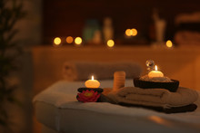 Natural Treatments And Alight Candles In Spa Salon