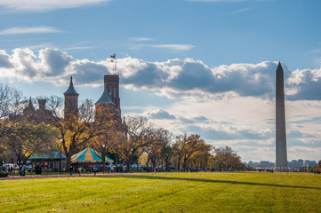 Washington Monument and the Smithsonian Building on the National Mall, Washington D.C.