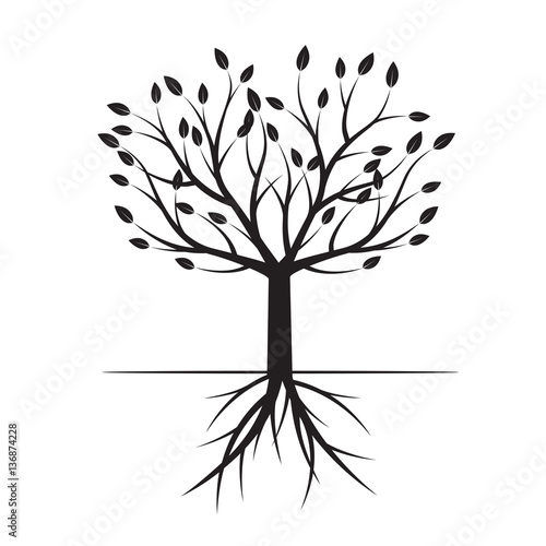 Black Tree with Leafs. Vector Illustration. Stock Vector | Adobe Stock
