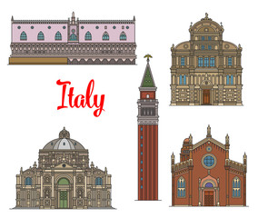 Sticker - Italian travel landmarks of Venice linear icon set