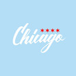 Handwritten city name Chicago with flag stars. Calligraphic element for your design. Vector illustration.