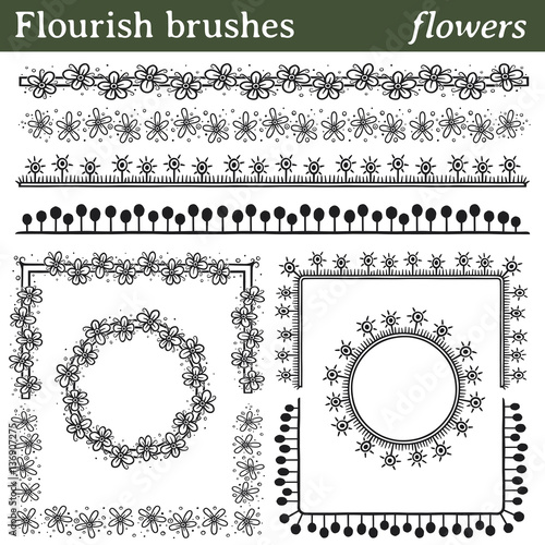 Flourish brushes, flowers. You can draw any line or path and