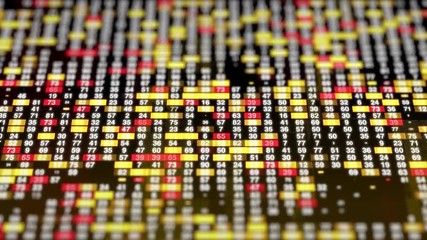 Wall Mural - computer animation of different combination of numbers randomly appearing and illuminated with red a