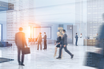 Wall Mural - Business people rushing through office, city