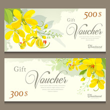 Gift Voucher Flower Of Thailand, Cassia Fistula Template Design Background