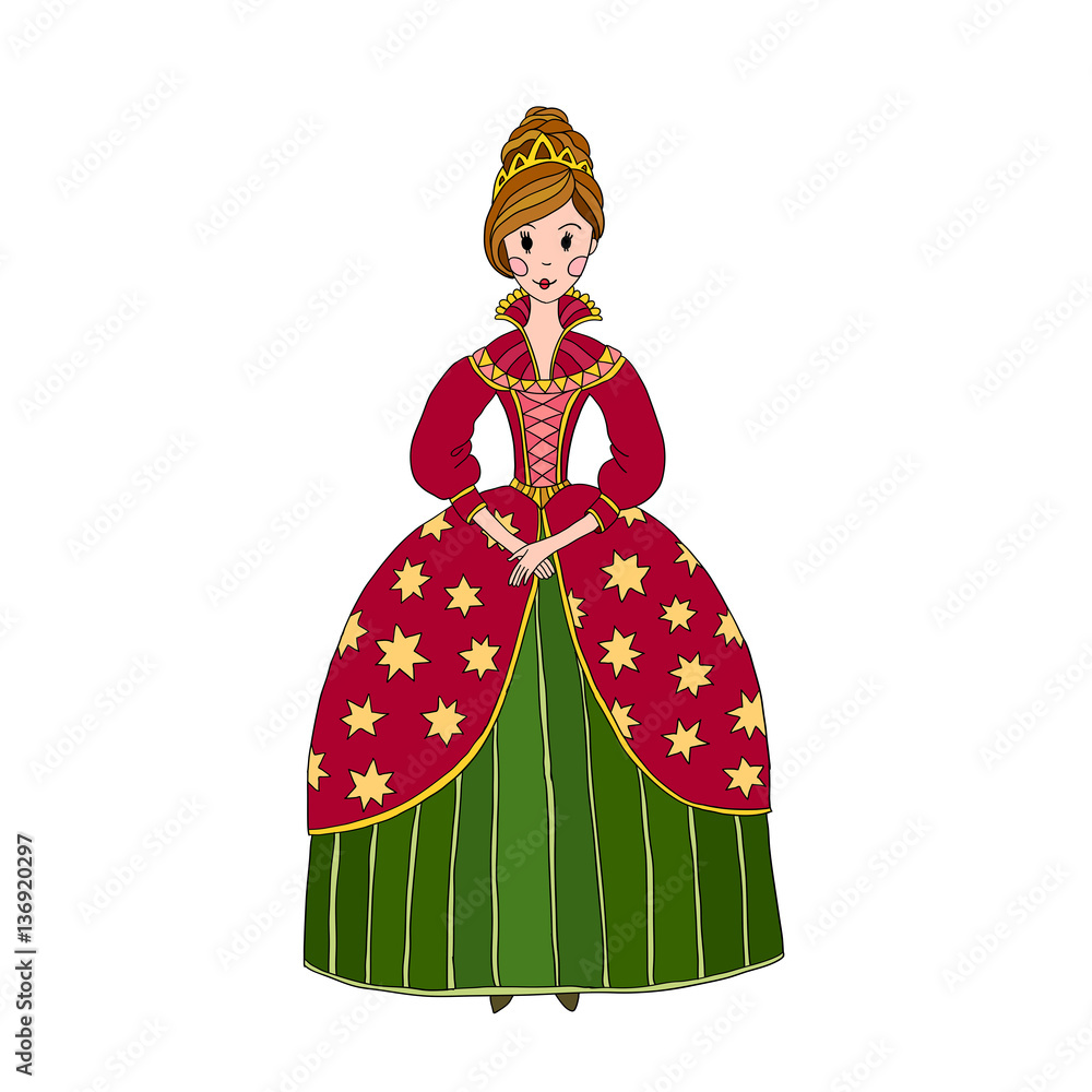 Vector cartoon queen standing in a smart dress Stock Vector | Adobe Stock
