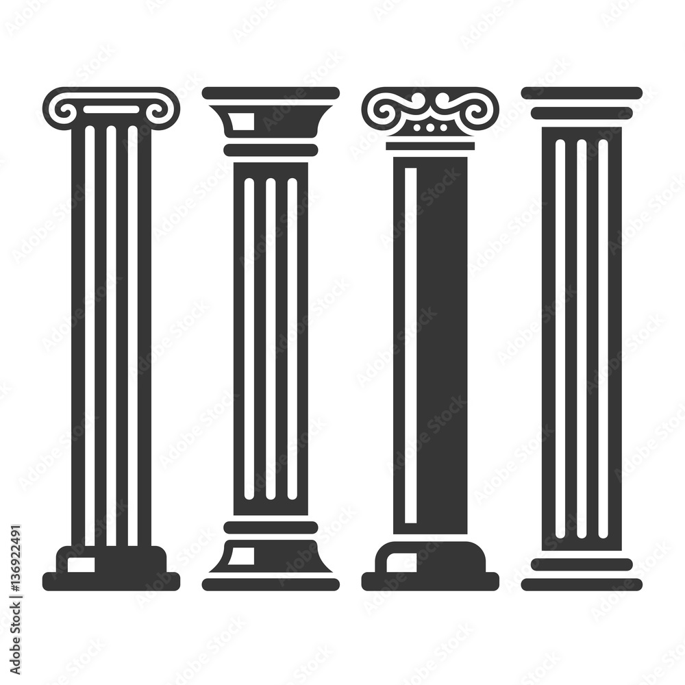 Ancient Columns Icon Set. Vector - obrazy, fototapety, plakaty 