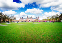 Rijksmuseum And Spring Green Lawn, Amsterdam Netherlands, Retro Toned