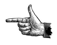 Hand, Pointing Finger. Sketch Vector Illustration