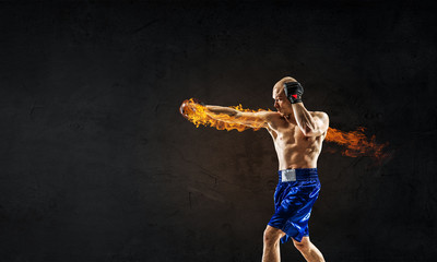 Poster - Young boxer man . Mixed media . Mixed media