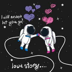 Wall Mural - love story of boy and girl astronauts in space