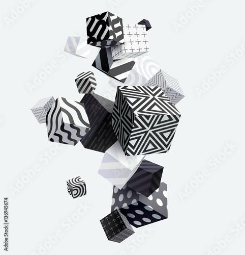 Obraz w ramie 3D decorative cubes. Abstract vector illustration.