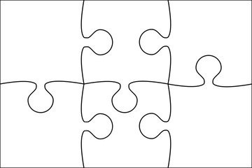 Poster - vector six white piece puzzle jigsaw.