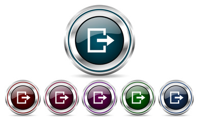 Poster - Exit silver metallic web and mobile phone set of vector icons isolated on white background in eps 10.