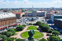 View On Of St. Petersburg City From The Colonnade Of St. Isaac's, Russia. Popular Touristic Landmark.