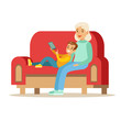 © topvectors - Grandmother And Boy Reading Electronic Book, Part Of Grandparents Having Fun With Grandchildren Series