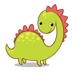 Wall Mural - Cute smiling dinosaur on a white background. Vector illustration of the ancient animals in the childrens style.