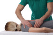 © dream@do - Chiropractic, osteopathy, dorsal manipulation. Therapist doing healing treatment on women's back . Alternative medicine, pain relief concept isolated on white.