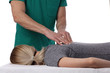 © dream@do - Chiropractic, osteopathy, dorsal manipulation. Therapist doing healing treatment on women's back . Alternative medicine, pain relief concept isolated on white.