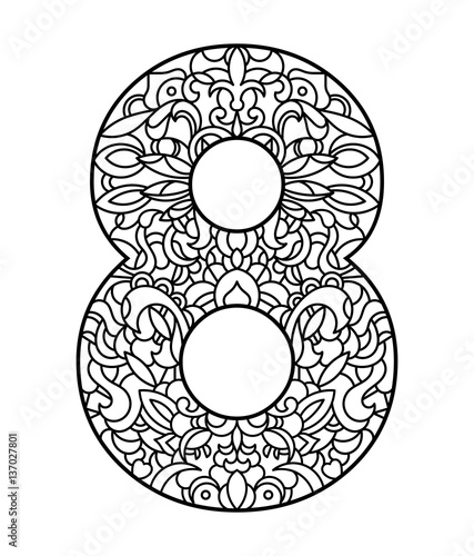 Number Eight With Pattern For Coloring Page Eighth Of March