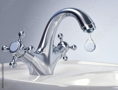 Fényképezés  Water tap with big drop of water