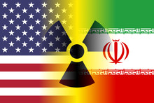Usa And Iran Flags, Nuclear Sign