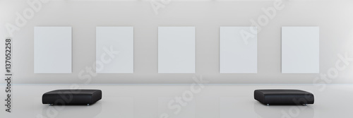 Fotografie, Obraz Modern museum with 5 blank canvasas as panorama