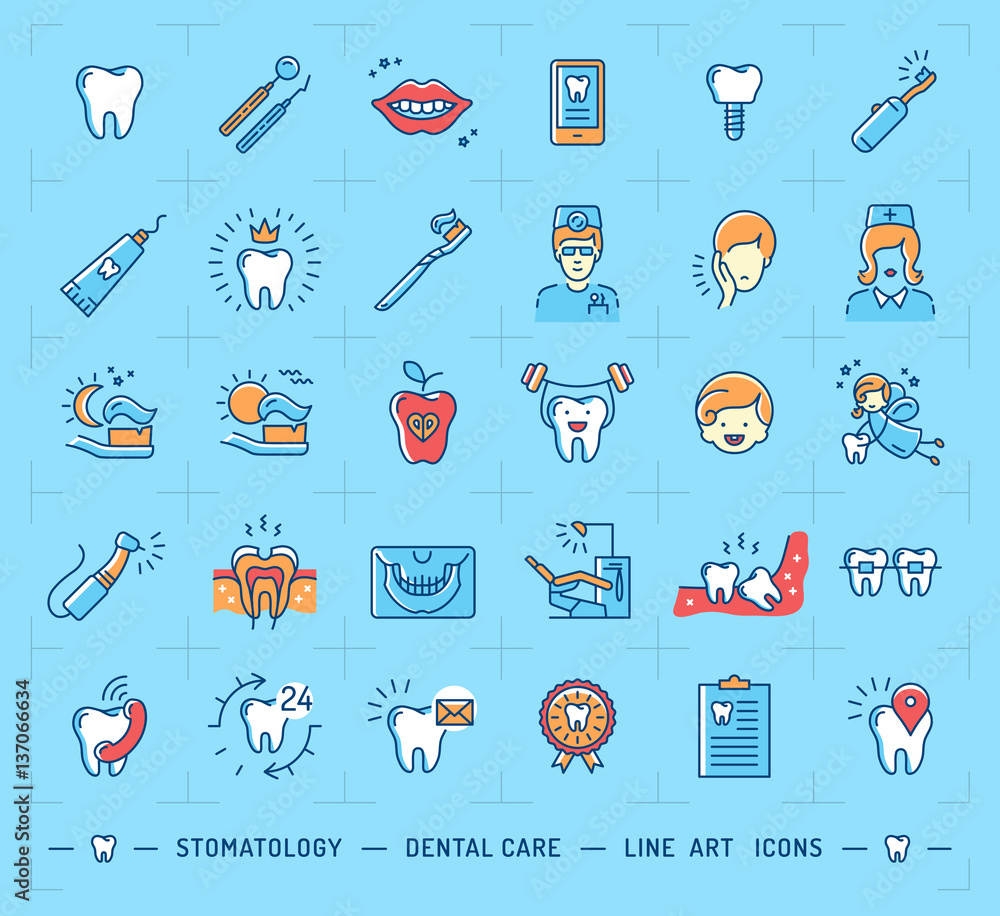 Stomatology icon Dental care logo. Children dentistry thin line art ...