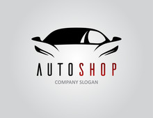 Auto Shop Car Logo Design With Concept Sports Vehicle Silhouette