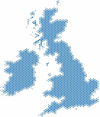 Poster - Blue circle shape United Kingdom map on white background. Vector illustration.