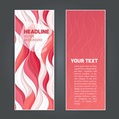 Wall Mural - set vertical banners with red, white and pink volumetric waves. space for your message.