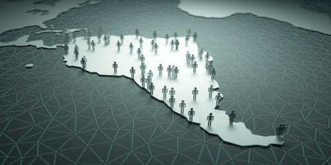 Wall Mural - south america population. 3d illustration of people on the map, representing the country's demograph