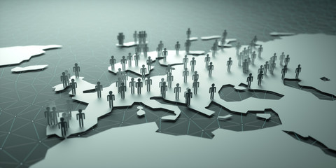 Wall Mural - europe population. 3d illustration of people on the map, representing the country's demography.