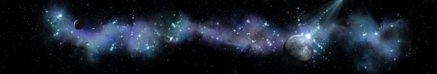 Wall Mural - Panorama of star clusters. planet against the background galaxies