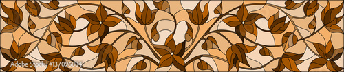 Dekoracja na wymiar  ilustracja-w-stylu-witrazu-z-kwiatami-monochromatyczna-sepia-orientacja-pozioma