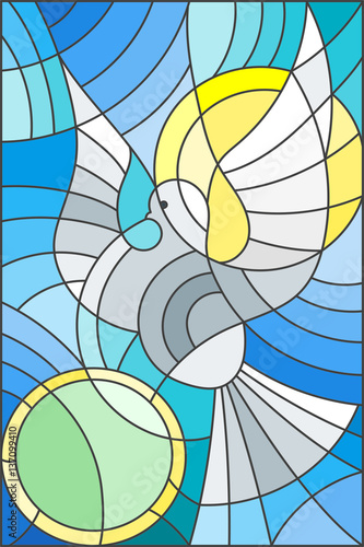 Plakat na zamówienie Illustration in stained glass style with abstract pigeon and the sun in the sky