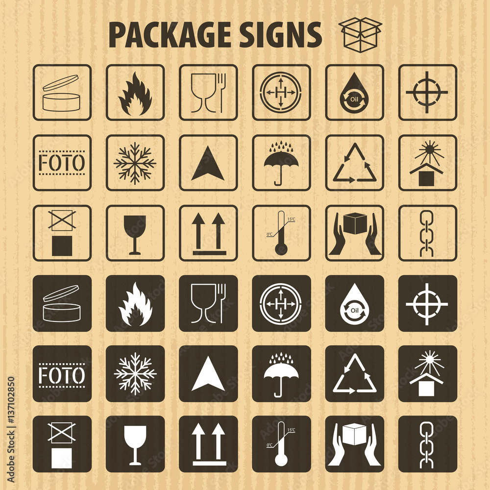 Vector packaging symbols on vector cardboard background. Shipping icon ...