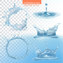 Water splashing with transparency vector set