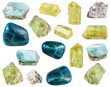 collection of various apatite mineral stones