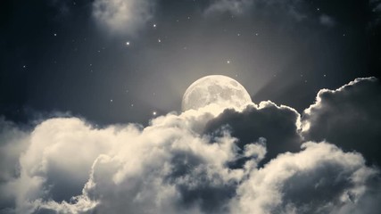 starry night sky with clouds and full moon