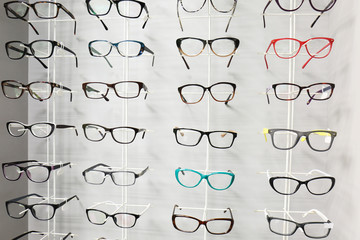 Poster - Showcase with spectacles in modern ophthalmic store