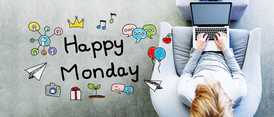 Wall Mural - happy monday text with man