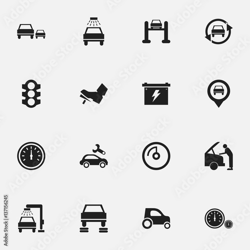 Stockvector Set Of 16 Editable Car Icons. Includes Symbols Such As Auto