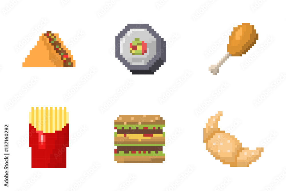Pixel art fast food icons vector. Stock Vector | Adobe Stock