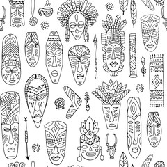 Poster - Tribal mask ethnic, seamless pattern, sketch for your design