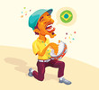 Brazilian Tambourine Player - Smart guy singing and playing samba
