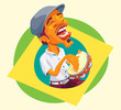 Tambourine player popping up of brazilian flag - Smart guy singing and playing samba