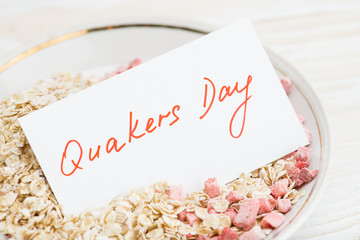 Poster - National oatmeal month, oatmeal in a bowl, Quakers oats