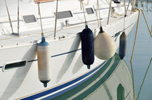Close Up Of Sailboat Side Fenders . Boat Protection